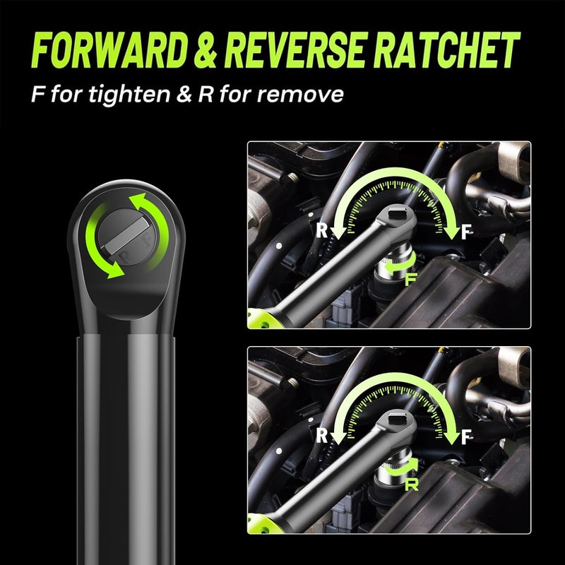 Robustrue 3/8" Cordless Ratchet Wrench, 6-inch Extended Ratchet Wrench, 40Ft-lbs 400RPM Cordless Ratchet, 2 Batteries Power Electric Ratchet Driver with Variable Speed, 7 Sockets, LED Light - Image 3